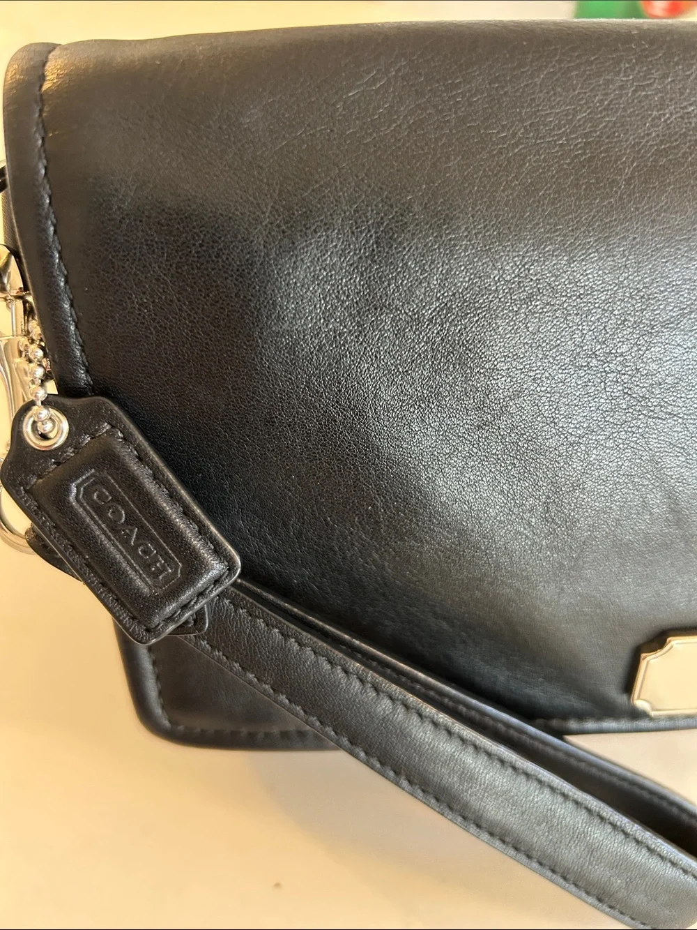 Coach Black Leather wristlet/ clutch purse w/ Coach embossed Silver Turn-Lock